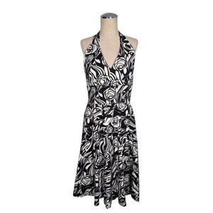 Donna Ricco Black and White Floral Halter Sundress Size 8